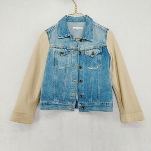 Sandro Blue Denim Jacket with Contrast Leather Sleeves P4746